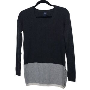 Gap Gray Wool Blend Waffle Knit Colorblock Sweater